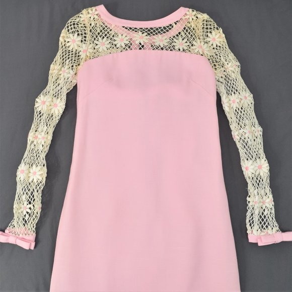 60s Maxi Fish Net Train Evening Gown Prom Dress Barbie Pink Handmade Vintage XS - Picture 3 of 16